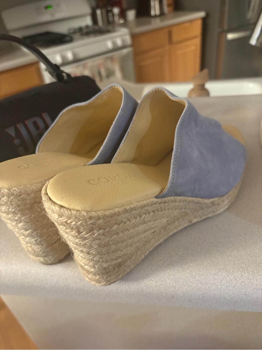 Cordani Lavender Suede Espadrille Wedge Mules